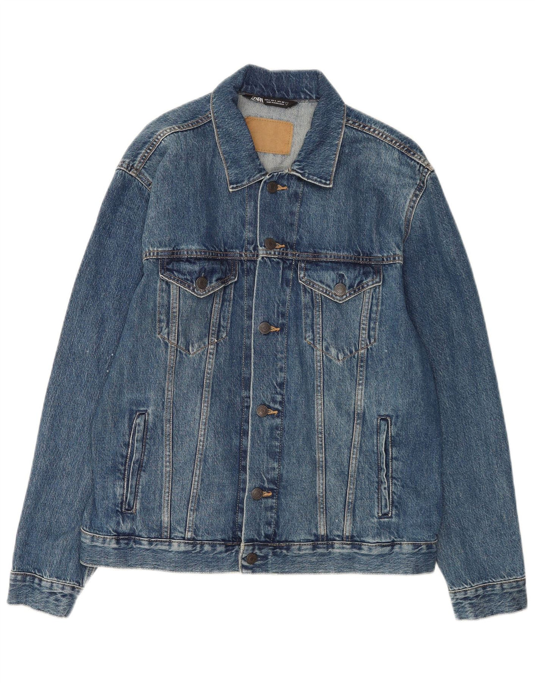 Jaqueta jeans masculina Zara UK 40 grande algodão azul