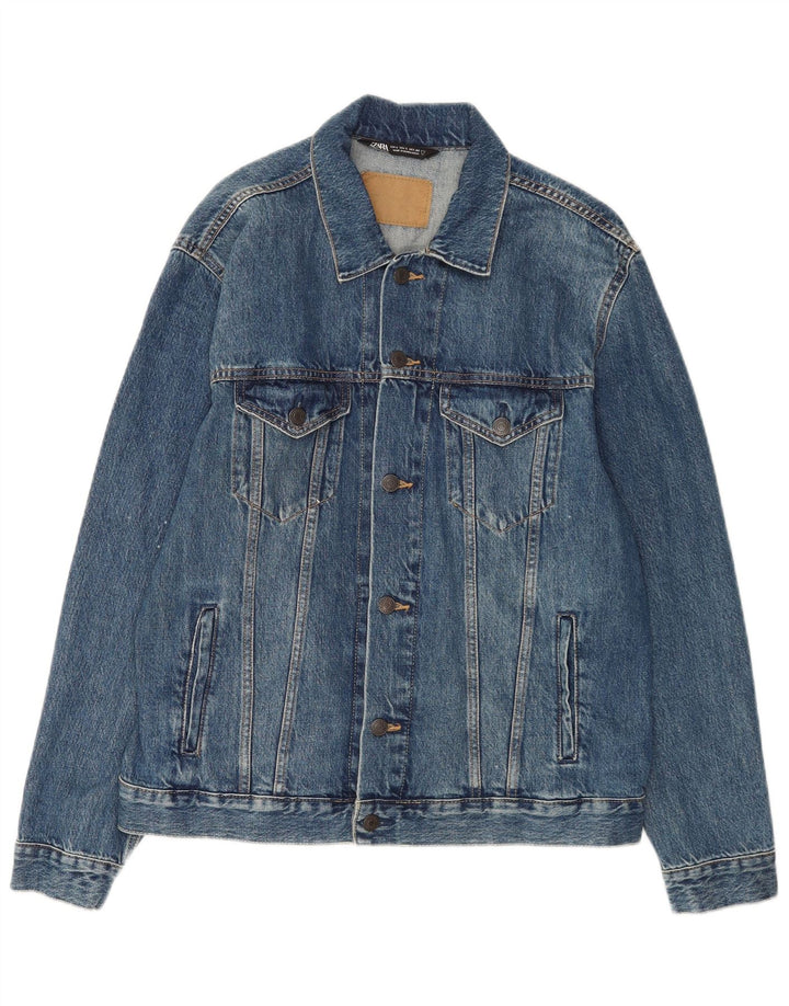 Jaqueta jeans masculina Zara UK 40 grande algodão azul