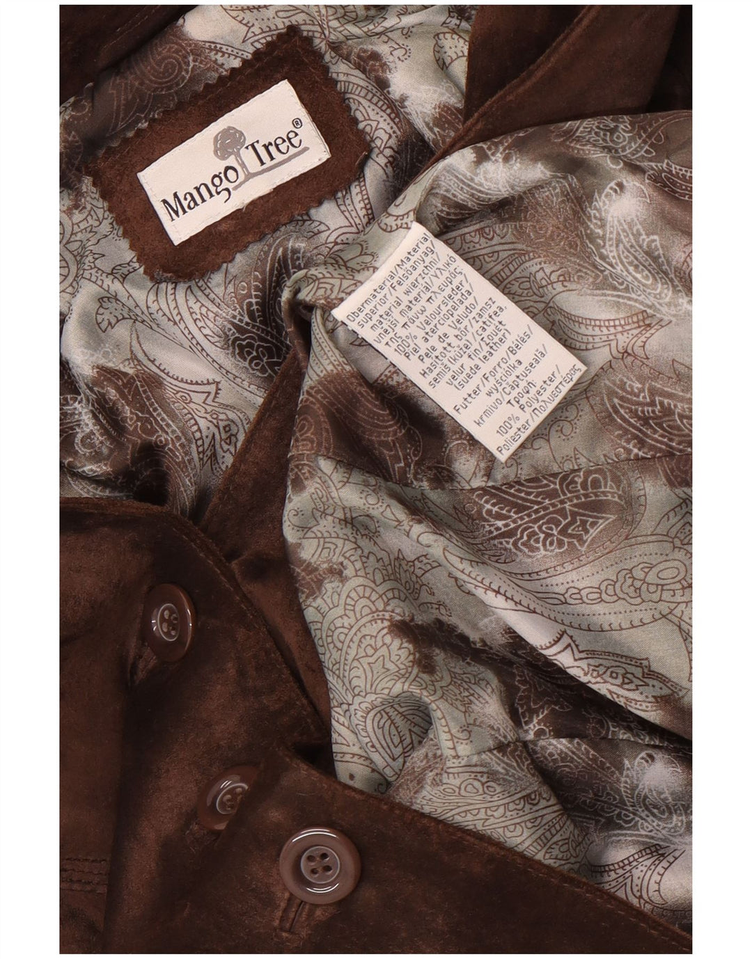 Jaqueta blazer feminina vintage de camurça com 3 botões Reino Unido 40 couro marrom grande