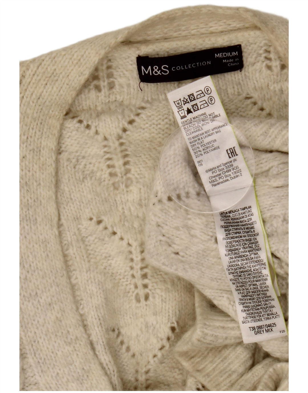 Suéter cardigã feminino MARKS & SPENCER UK 14 poliéster branco médio