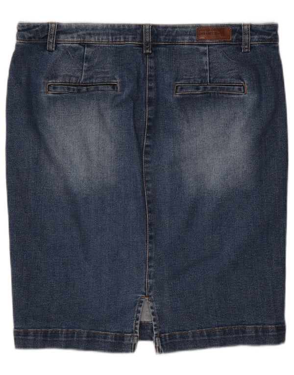 Saia jeans feminina de cintura baixa Benetton W34 grande azul