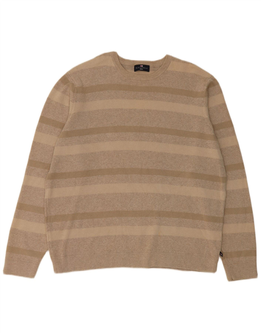 Suéter masculino Marks & Spencer com gola redonda, grande algodão listrado bege
