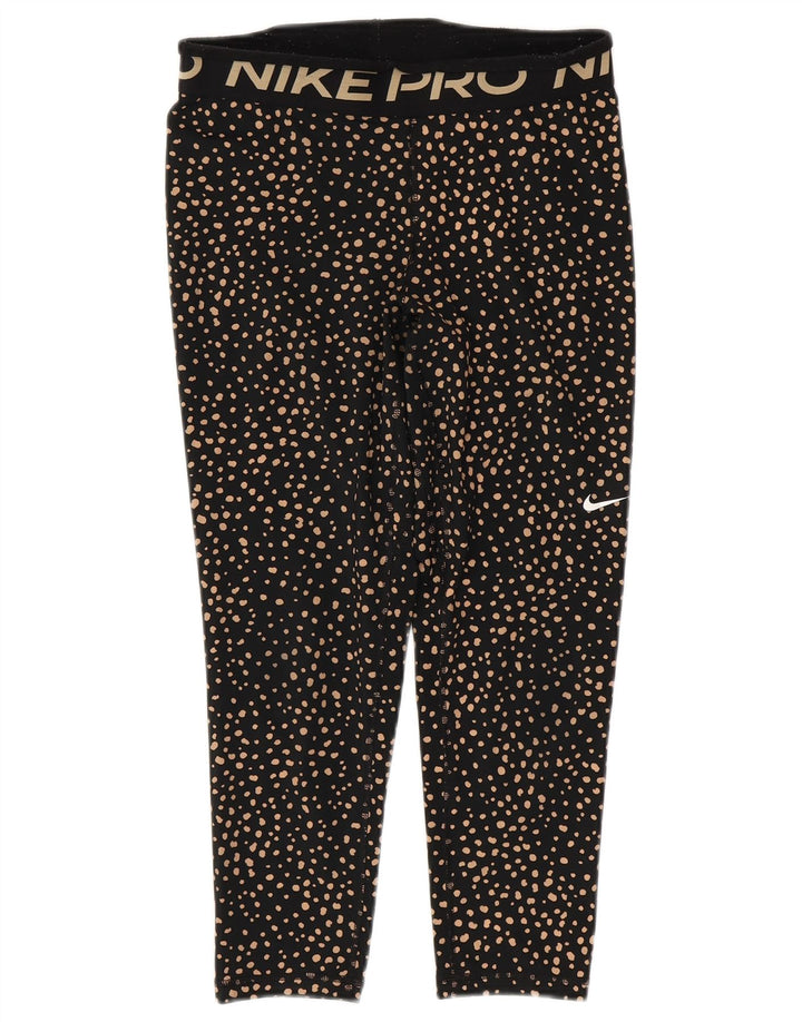 Calça legging feminina Nike Graphic Capri UK 12 média preta manchada de poliéster
