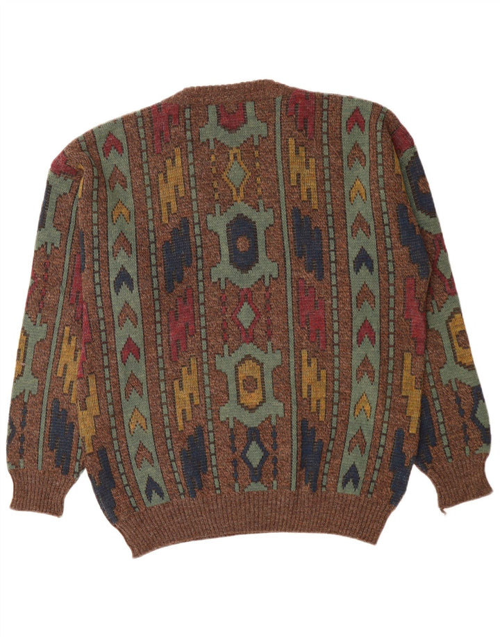 Suéter masculino VINTAGE com decote em V IT 50 médio marrom geométrico