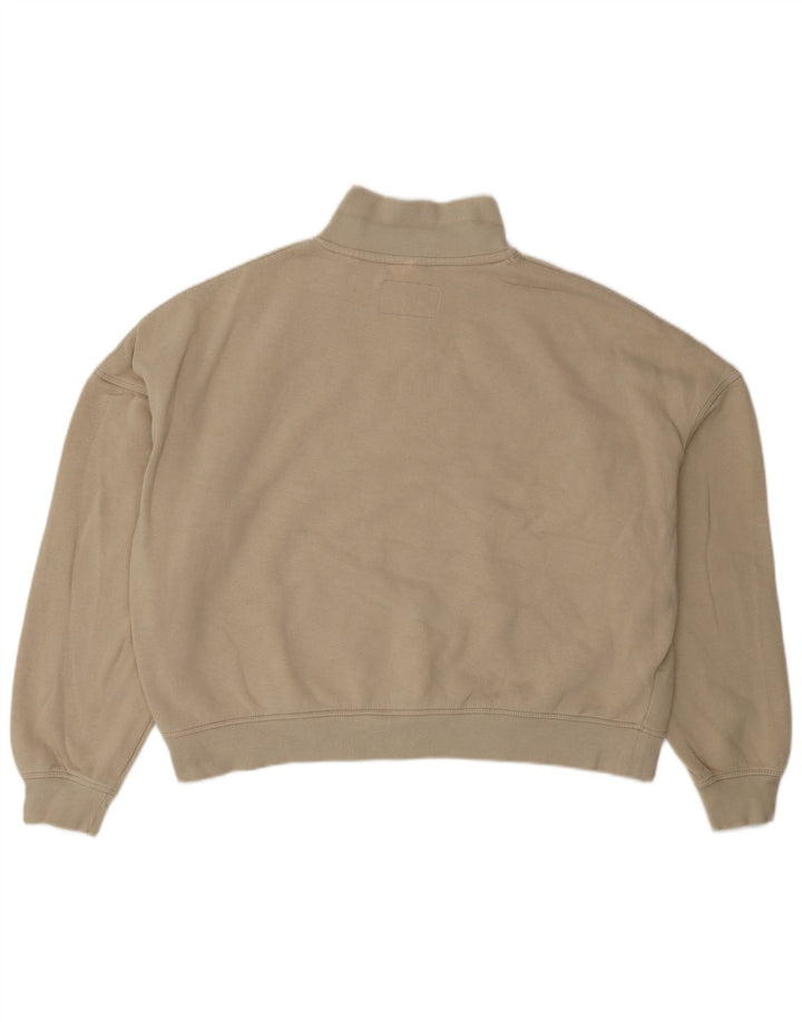 JACK WILLS Suéter feminino grande com zíper e gola redonda Reino Unido 14 grande bege