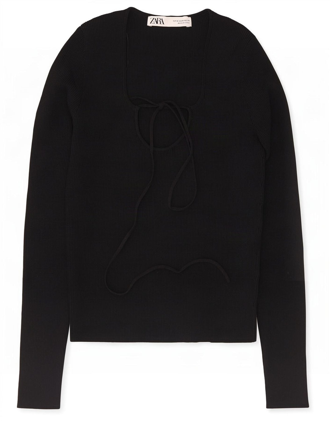 Zara Top curto feminino manga comprida Reino Unido 12 viscose preta média