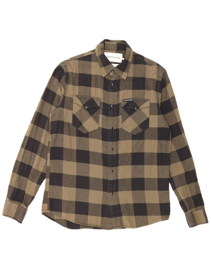 CALVIN KLEIN JEANS Mens Regular Fit Flannel Shirt Medium Khaki Check