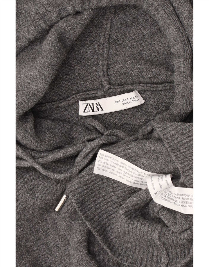 Zara Suéter feminino com capuz grande e grande, Reino Unido 10, pequeno, cinza, poliéster