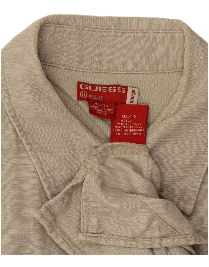 Camisa masculina de manga curta GUESS XL bege linho