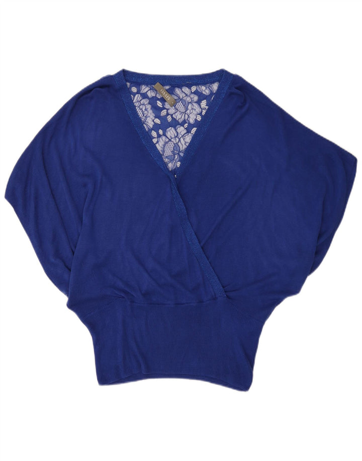 Blusa feminina Oasis Batwing UK 14 viscose floral azul médio