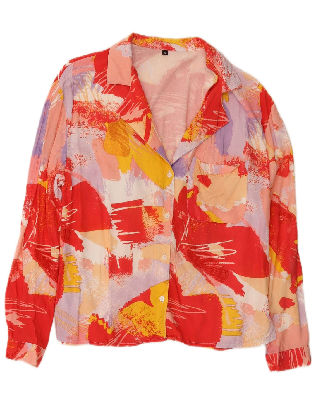 Blusa feminina vintage com estampa abstrata UK 10 pequena multicolorida