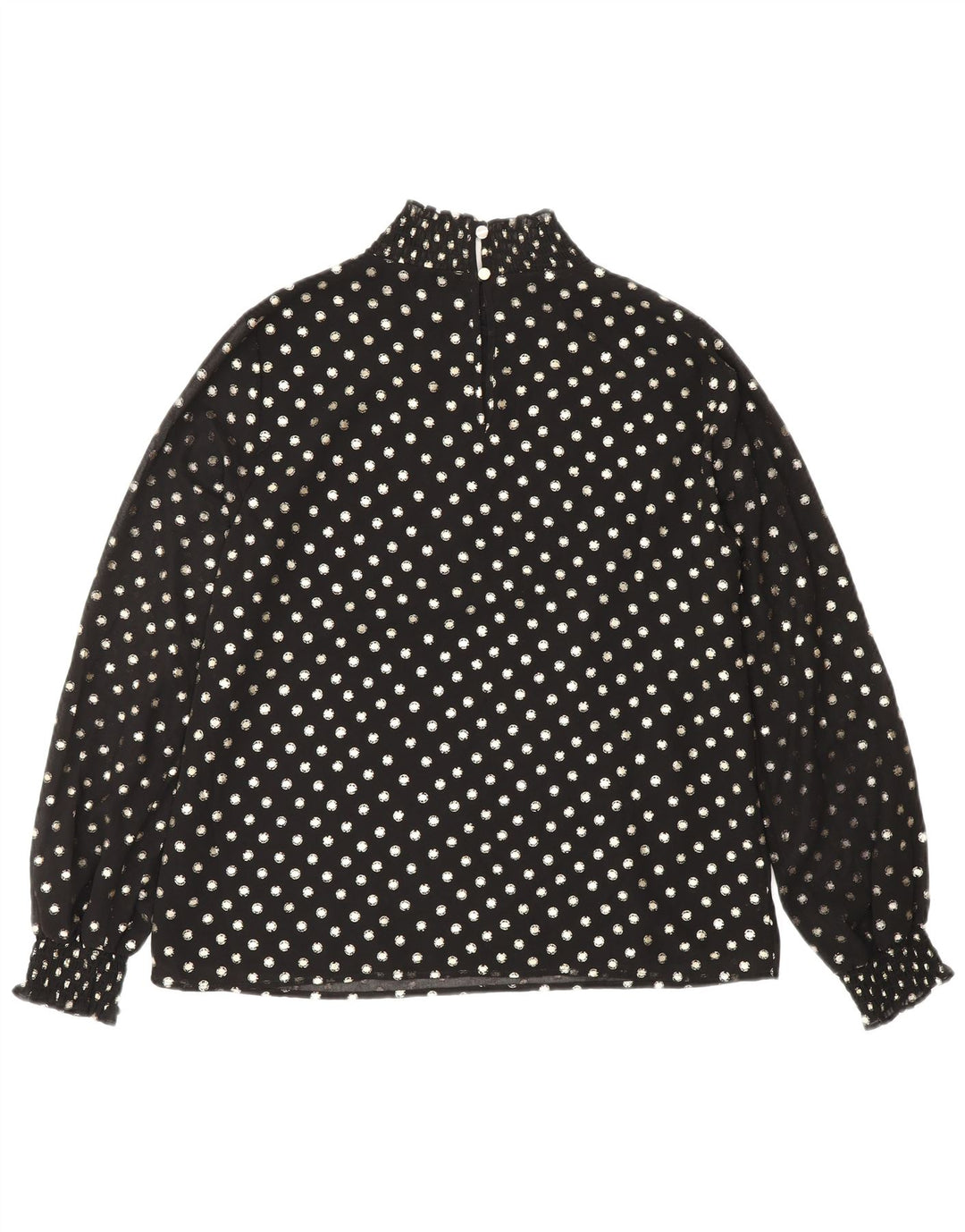 Blusa feminina de manga comprida Oasis UK 12 poliéster manchado preto médio