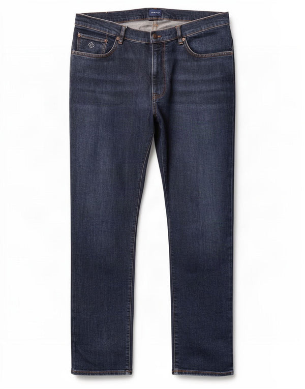 Gant Mens Slim Jeans W38 L34 Azul Marinho Algodão