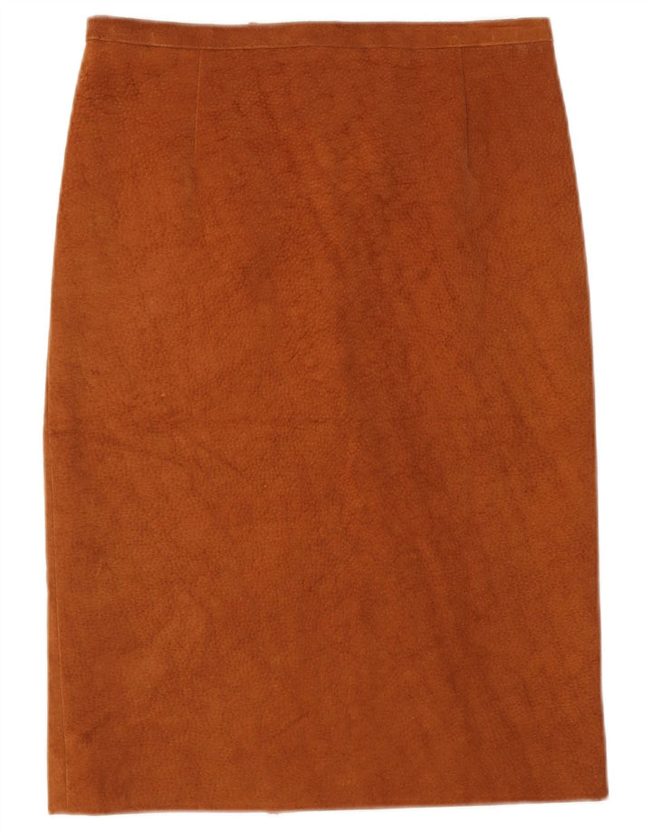 Saia reta feminina vintage de camurça W30 marrom médio