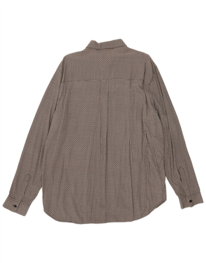 Camisa masculina vintage grande viscose cinza Houndstooth