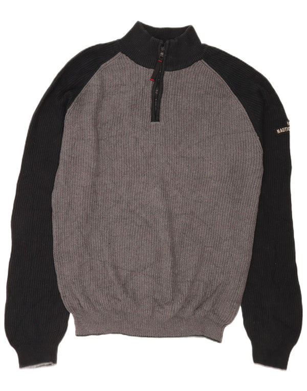 Suéter masculino Nautica com zíper e gola 2XL algodão colorblock cinza