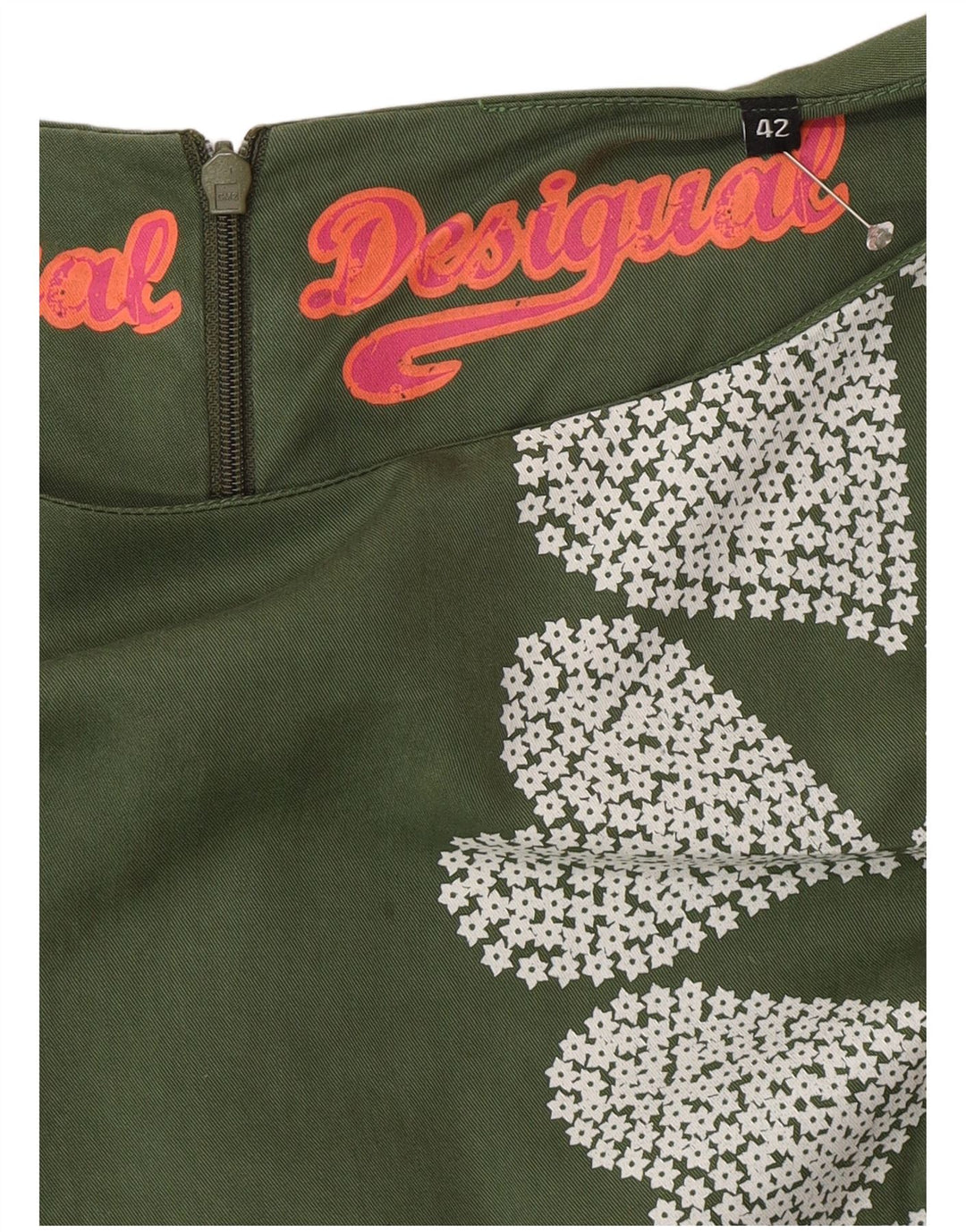 Vestido feminino Desigual com bainha gráfica EU 42 médio verde floral coração