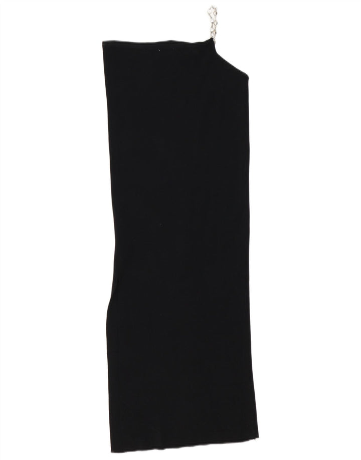 Vestido feminino Zara de um ombro Reino Unido 10 pequeno preto viscose