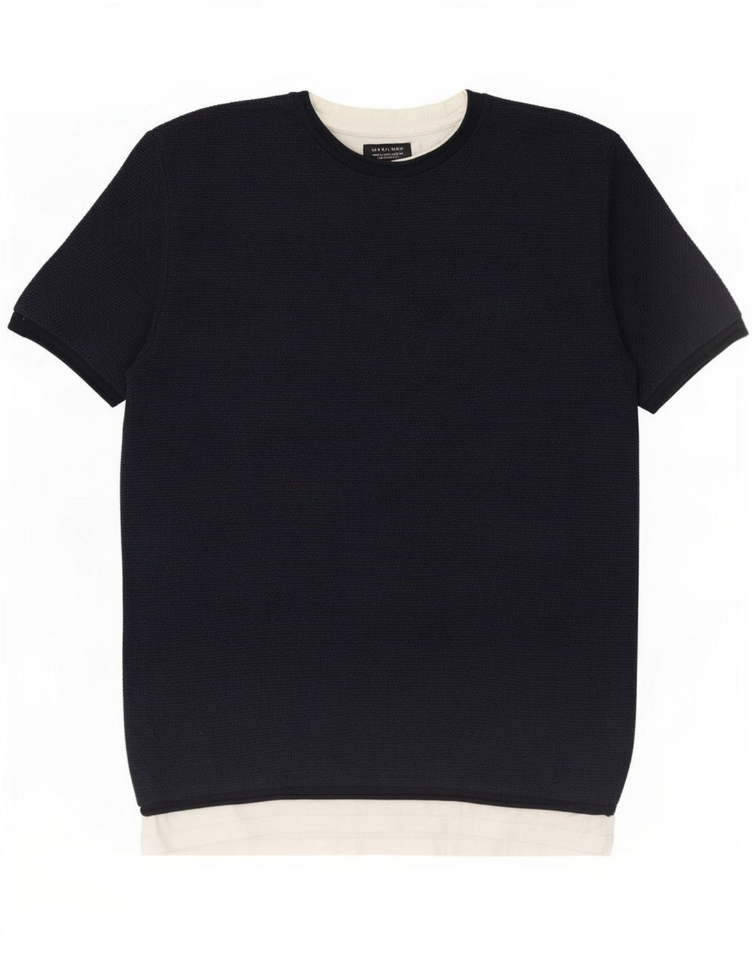 Camiseta masculina Zara Top grande bloco colorido azul marinho