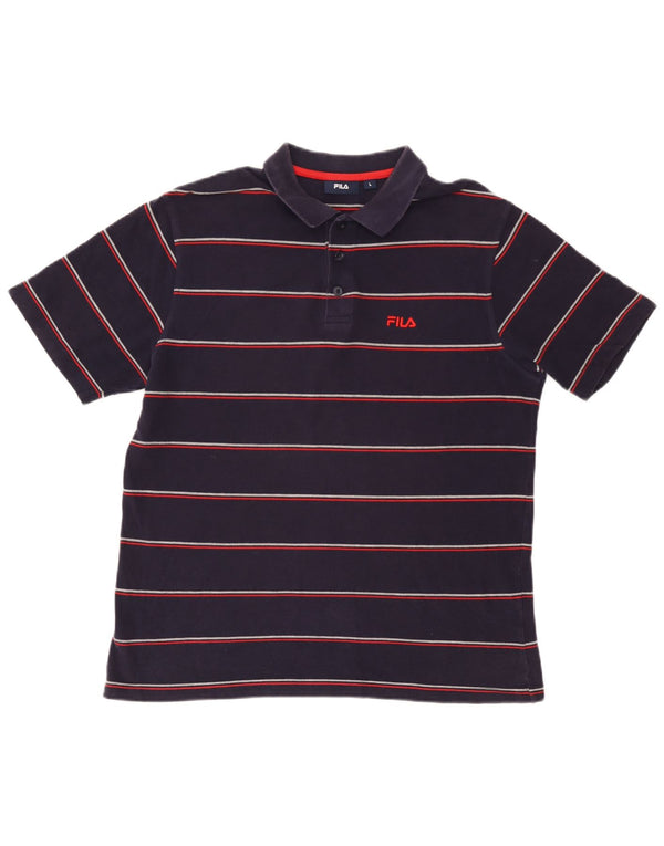Camisa polo masculina Fila grande algodão listrado azul marinho