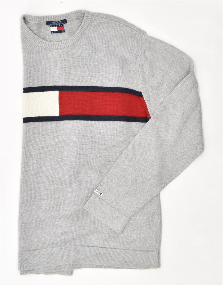 TOMMY HILFIGER Suéter gráfico masculino grande algodão cinza