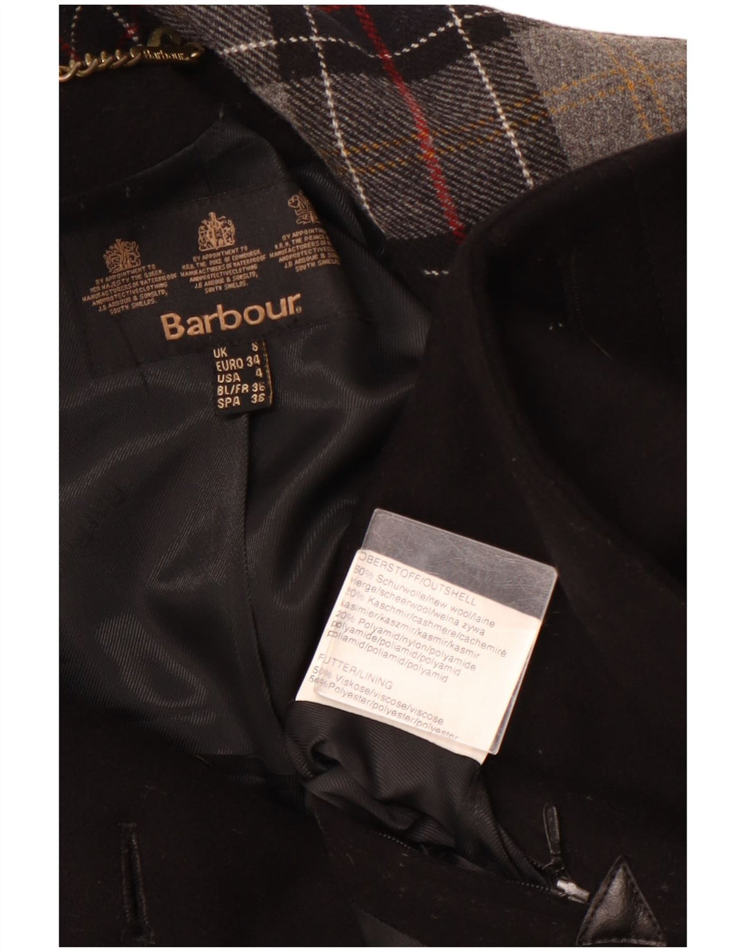 Trench Coat feminino Barbour UK 8 pequeno lã preta