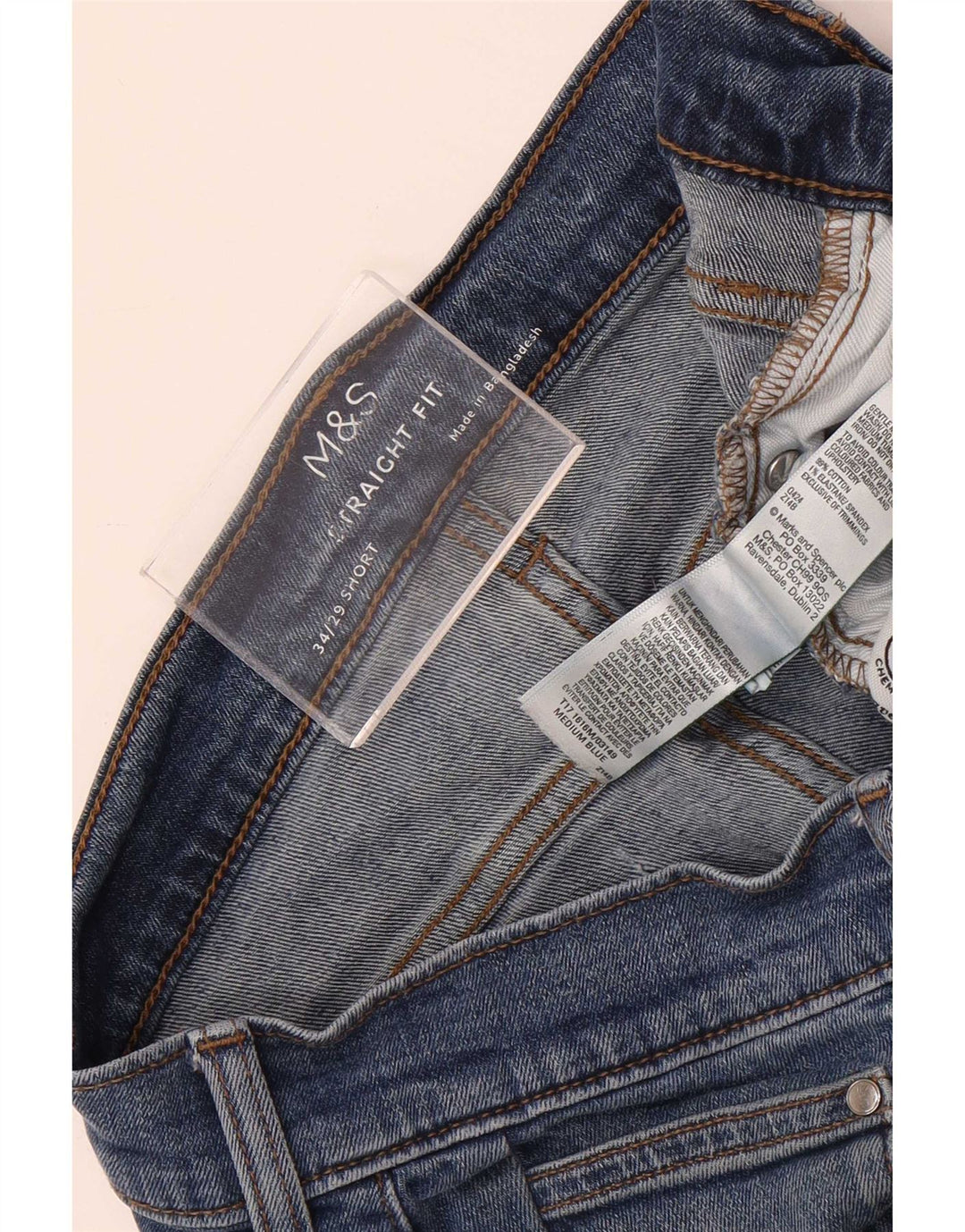 Jeans retos masculinos Marks & Spencer W34 L29 algodão azul