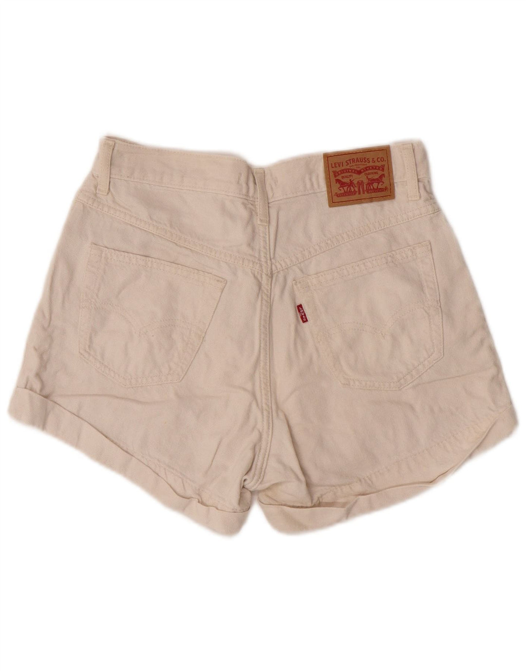 Shorts jeans feminino Levi's Mom cintura alta W27 pequeno off white clássico