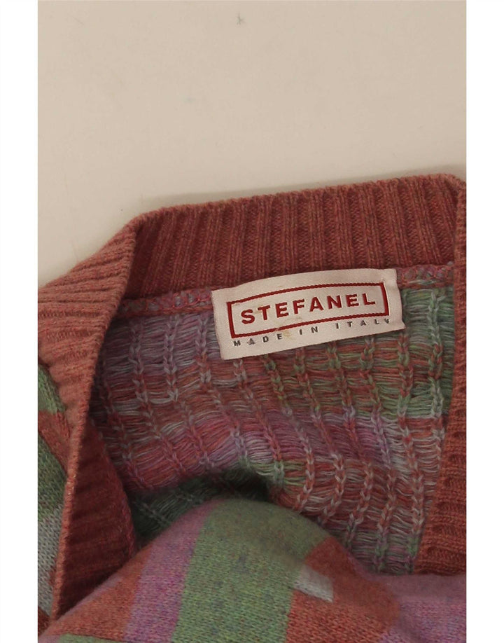 Suéter cardigã feminino Stefanel UK 18 XL multicolorido geométrico