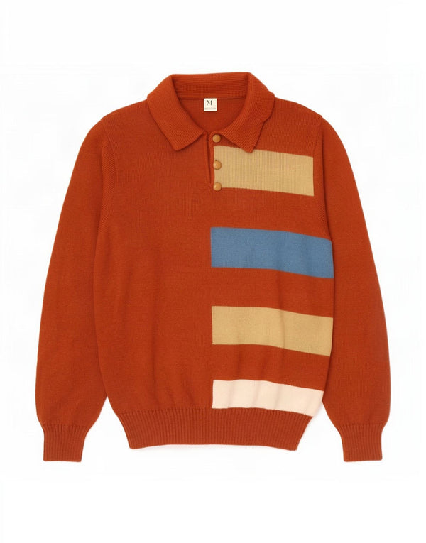 Suéter masculino vintage com gola polo IT 50 listrado marrom médio