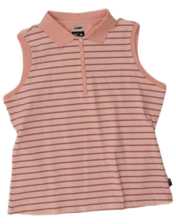Adidas Mulher Climalite Camisa Polo Sem Mangas UK 18 XL Rosa Listrada