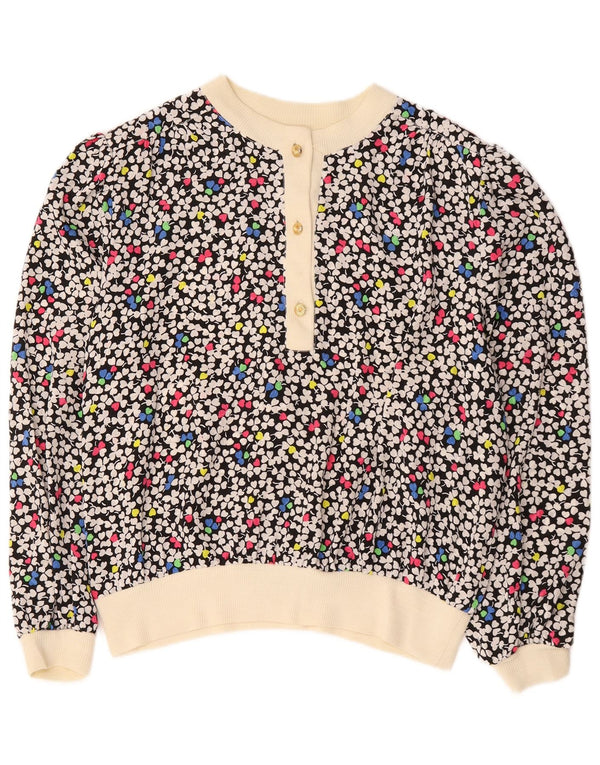 Blusa feminina vintage de manga comprida UK 18 XL floral multicolorida