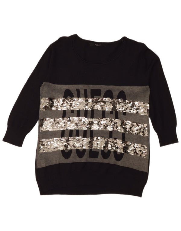 Guess Suéter feminino oversized com gola canoa e gola redonda Reino Unido 6 XS preto