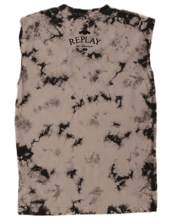 Replay Mens Tie Dye Regular Fit Colete Top XS Cinza Tie Dye Algodão