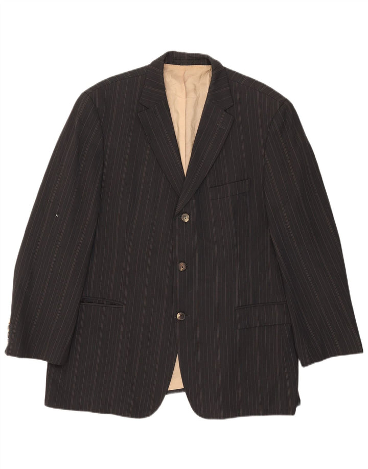 Jaqueta Blazer Masculina Hugo Boss com 3 Botões IT 40 Lã Listrada Cinza Grande