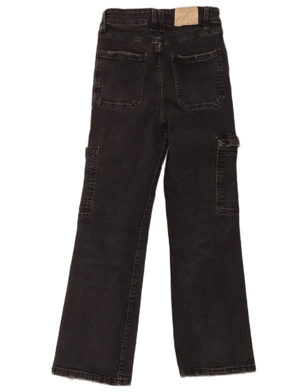 Zara Girls Cargo Jeans Flared 13-14 Anos W26 L26 Algodão Preto
