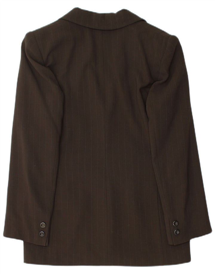 Jaqueta blazer feminina Selene com 3 botões Reino Unido 12 risca de giz marrom médio