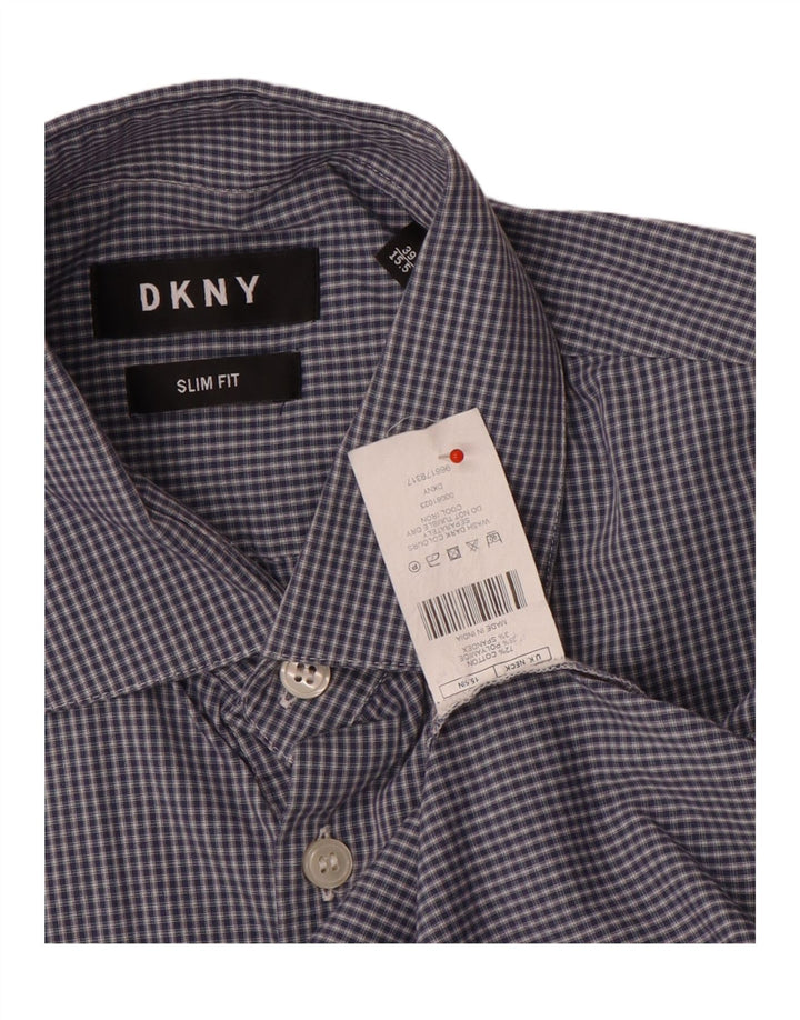 Camisa masculina Dkny Slim Fit tamanho 39 15/5 algodão xadrez azul médio