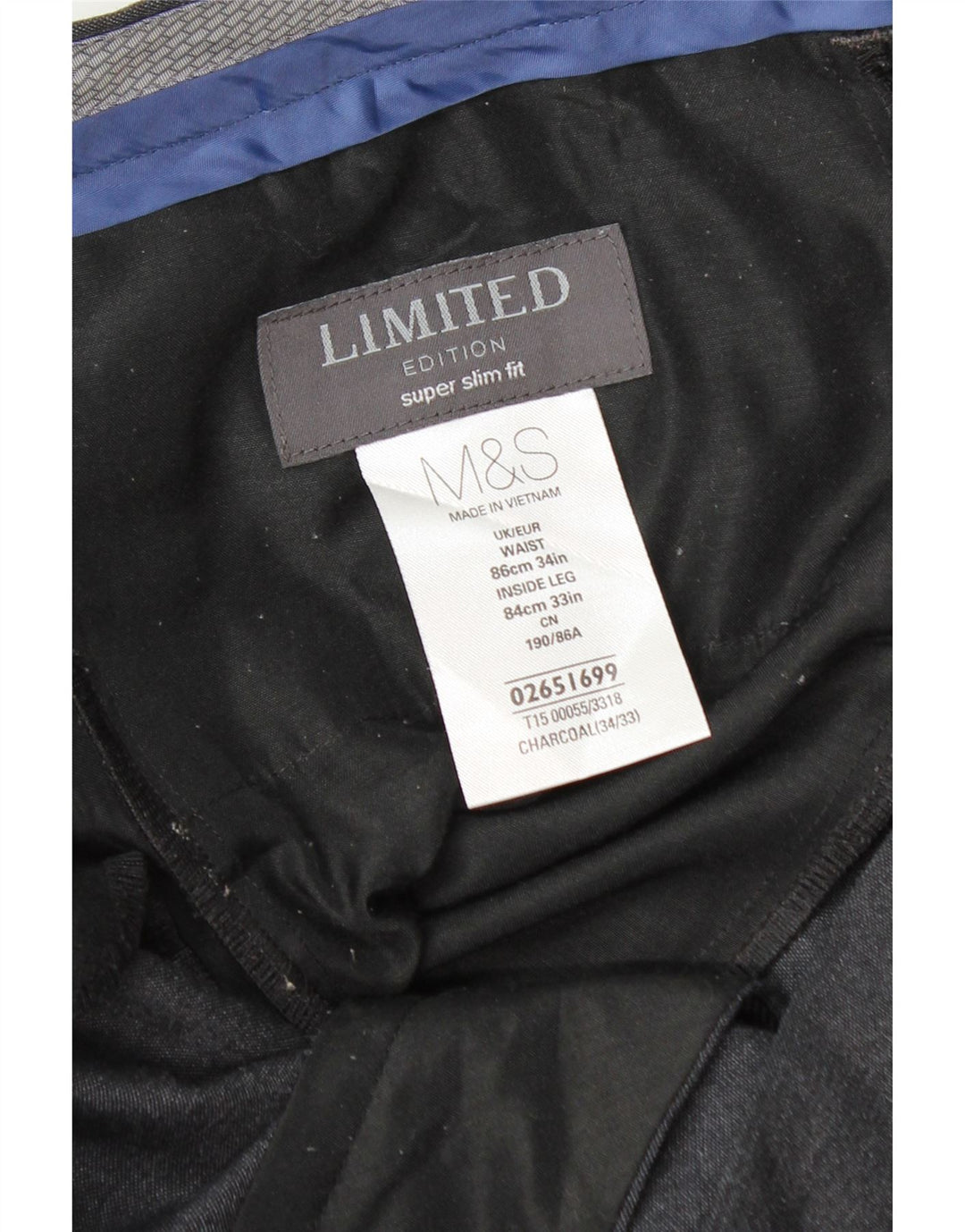 Calça masculina Marks & Spencer Super Slim Fit W34 L33 Cinza Poliéster