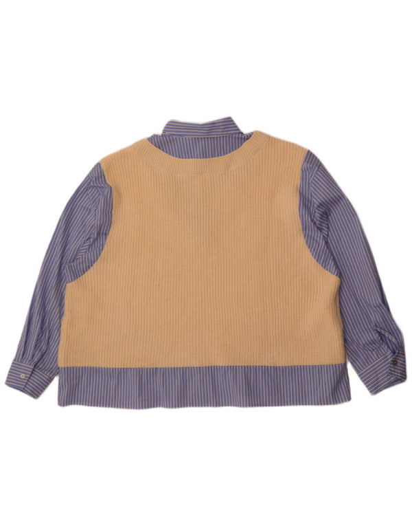 Zara Womens Oversized Knit Colete Camisa Reino Unido 6 XS Bege Listrado Acrílico Moderno