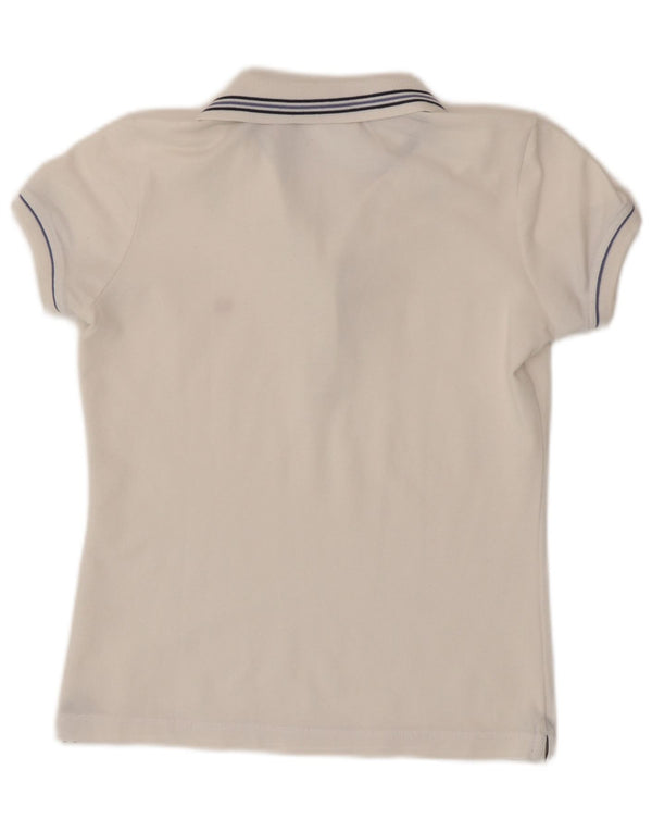 Camisa polo feminina Champion Heritage Fit UK 10 pequena listrada branca