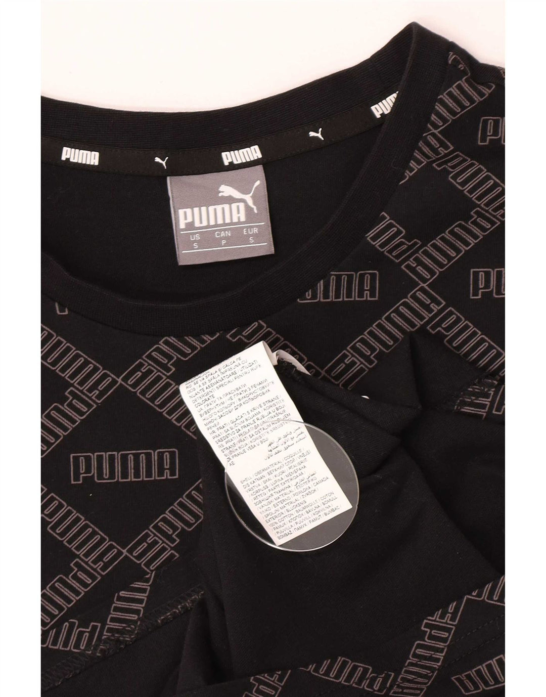 Puma Mens Graphic T-Shirt Top Pequeno Algodão Preto