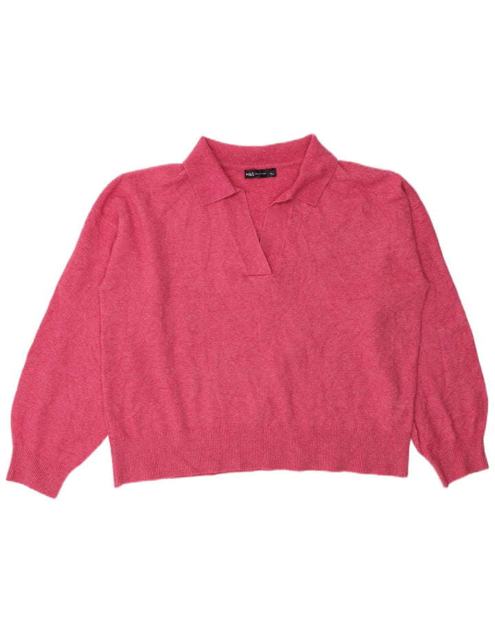 Suéter feminino Marks & Spencer com gola polo, Reino Unido 16, grande, rosa, poliéster