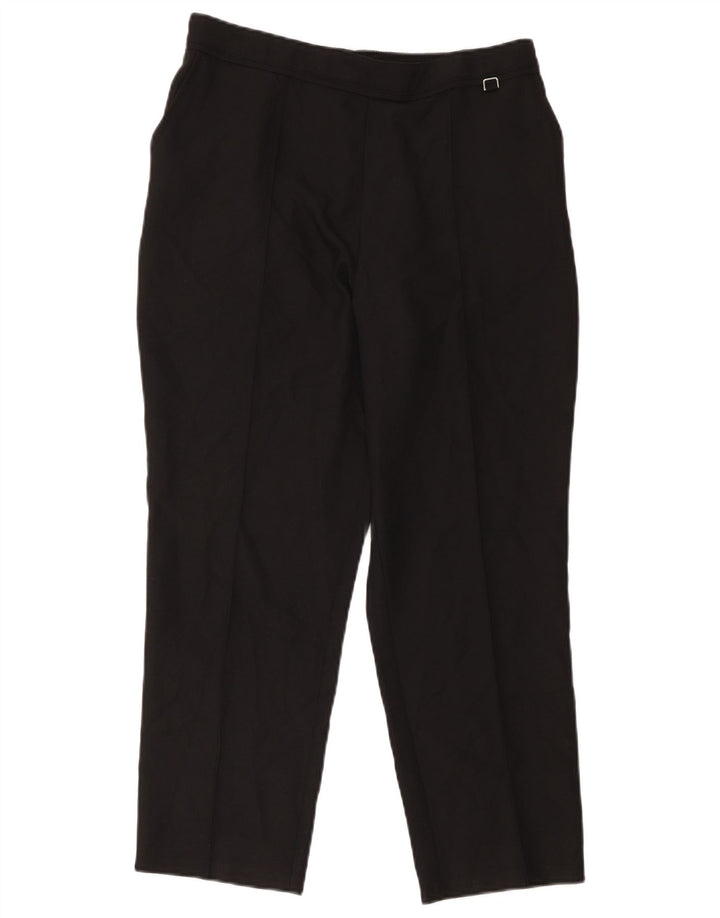 Calças cortadas femininas Marks & Spencer UK 14 grandes W34 L24 poliéster preto