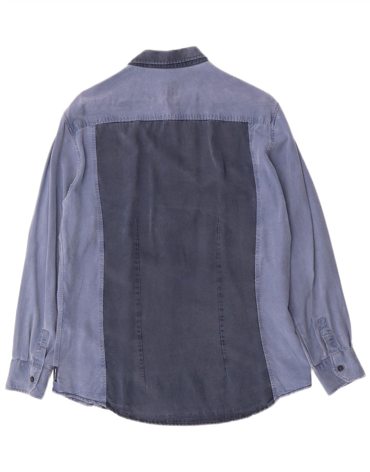 Camisa masculina Armani Exchange Regular Fit azul médio colorblock
