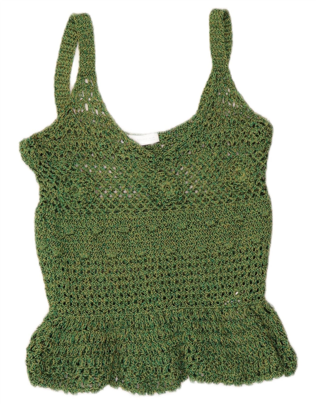 Zara Womens Crochet Cami Top UK 8 Pequeno Poliéster Verde