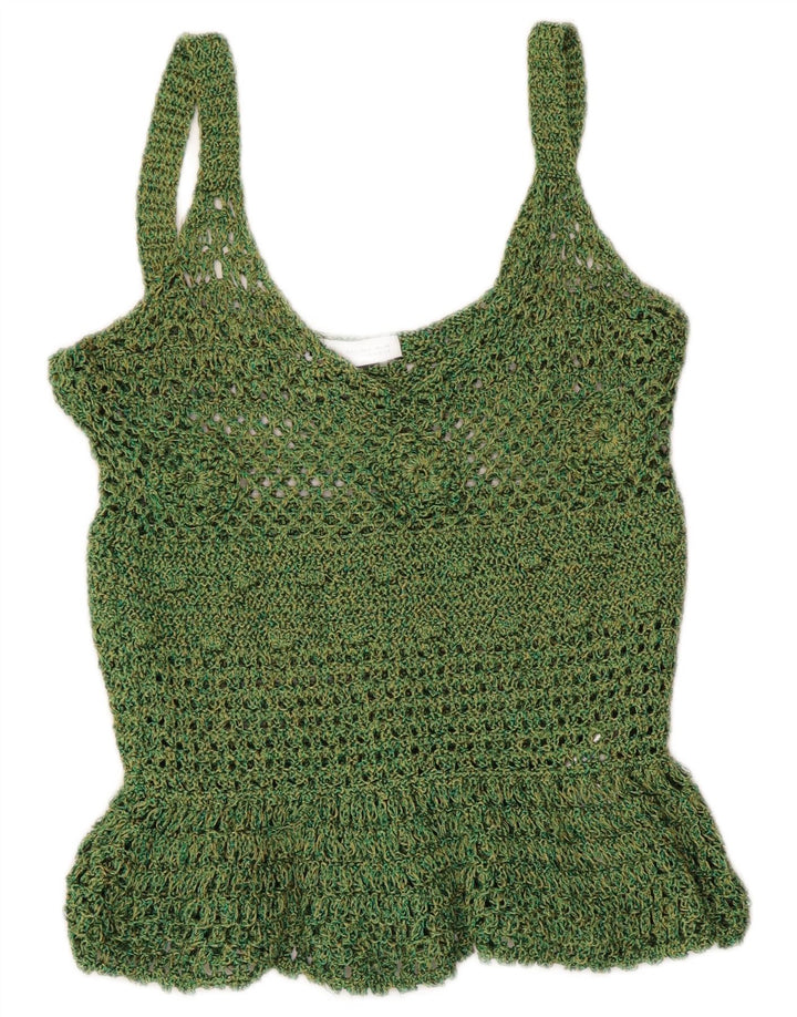 Zara Womens Crochet Cami Top UK 8 Pequeno Poliéster Verde