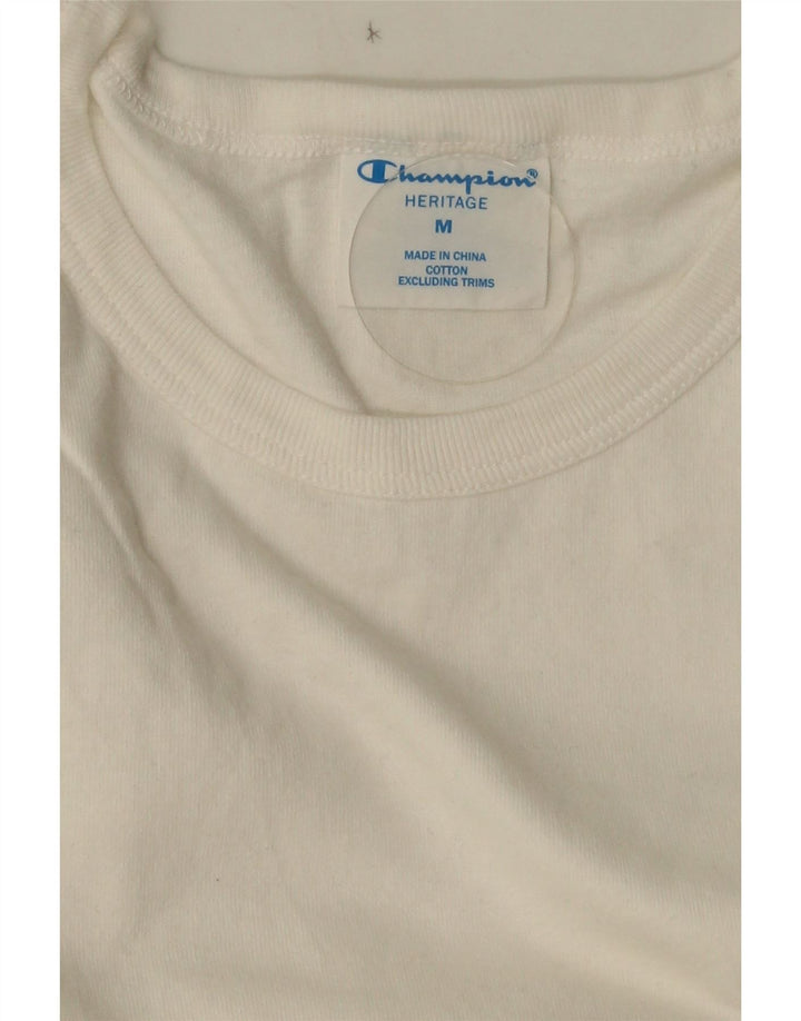 CAMPEÃO Mens Heritage Camiseta Top Médio Algodão Branco