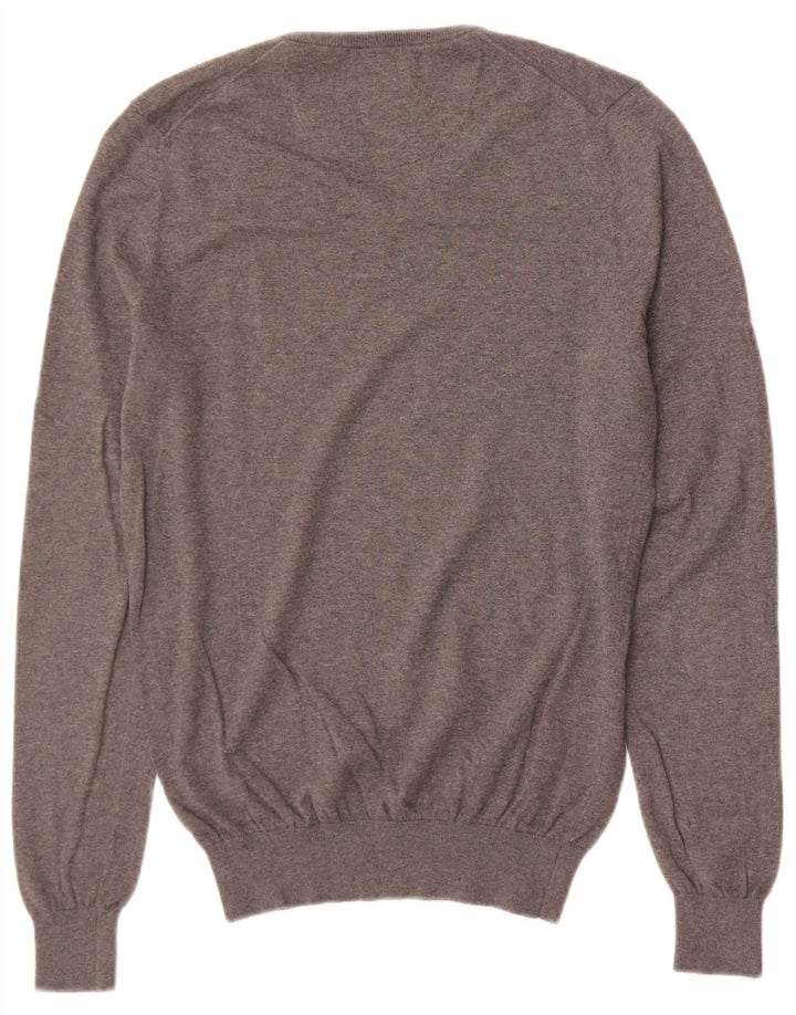 Suéter masculino Massimo Dutti com decote em V pequeno algodão cinza
