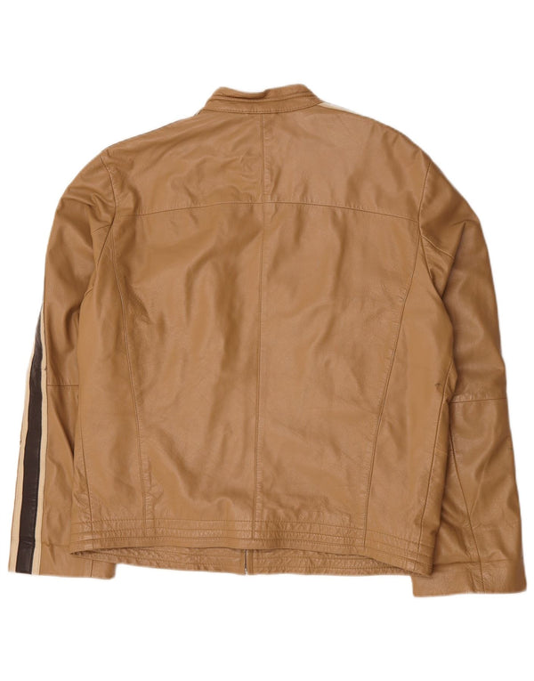 Jaqueta de couro masculina vintage IT 54 XL couro bege Colourblock